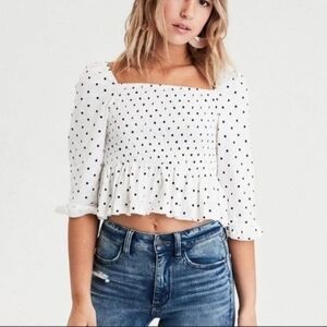 100% cotton American eagle cropped baby doll polka dot top